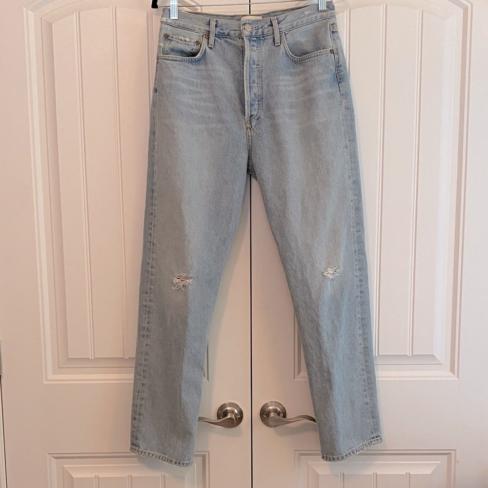 Agolde Women's Straight Leg Jeans in Light Wash Blue